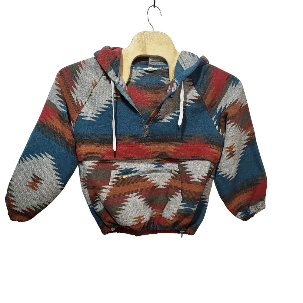 MAINSTRIP Southwest Aztec Pattern Quarter Zip Hoodie Pullover Women's Size S